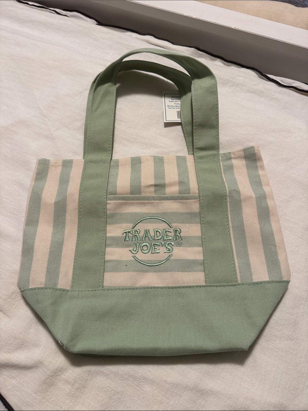 Green and Cream Striped Canvas Tote Bag